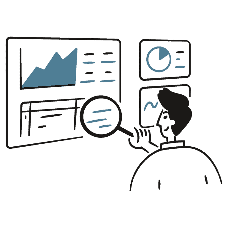 A man who uses Working Method to view graphs on a screen.