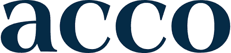 Het acco-logo op een witte achtergrond staat voor thuis.