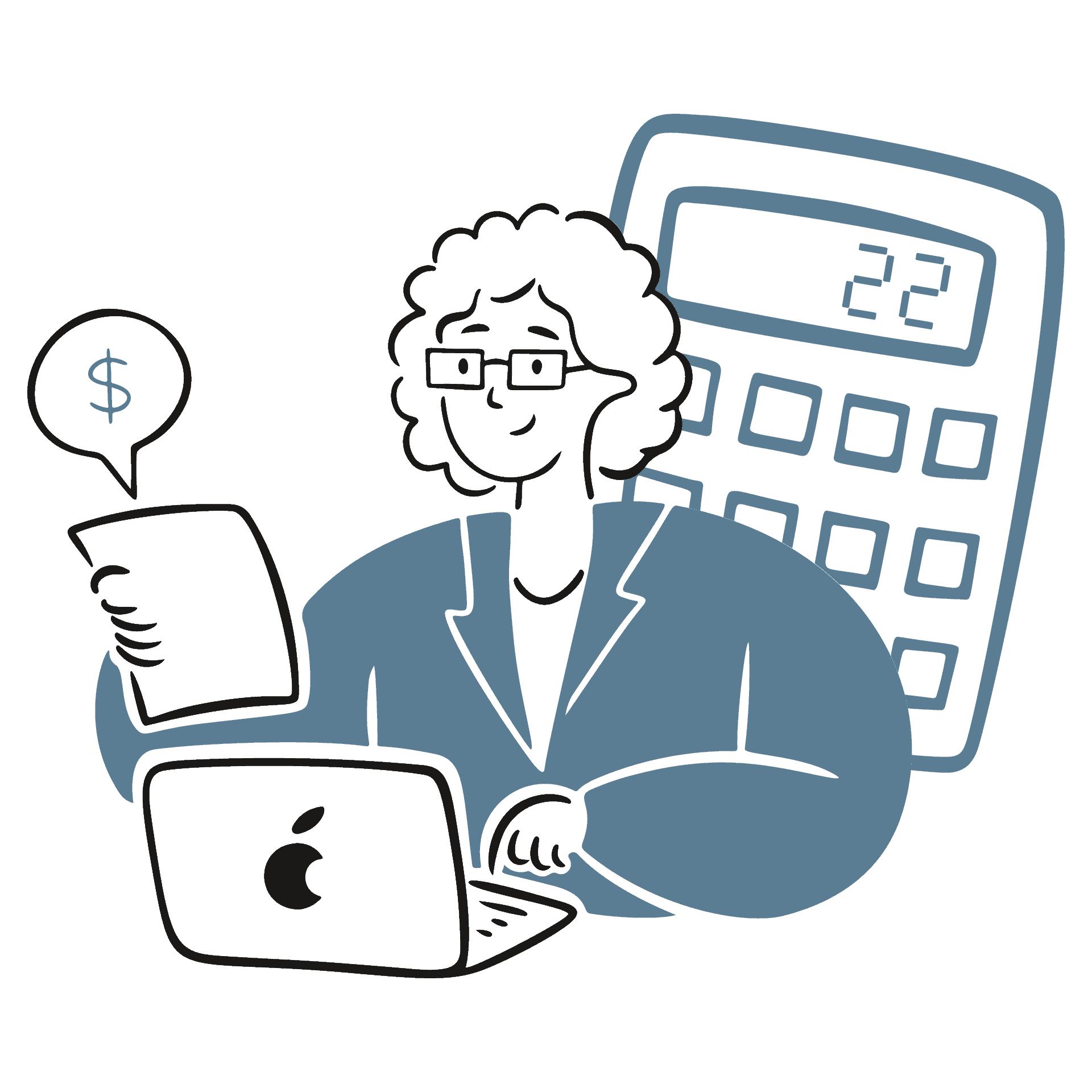 Une femme avec une calculatrice et un ordinateur portable, engagée dans des activités de référencement.