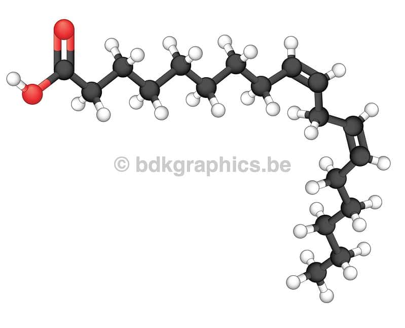 Een afbeelding van een molecuul met een rode stip erop.