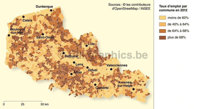 Een kaart die de bevolking van België weergeeft.
