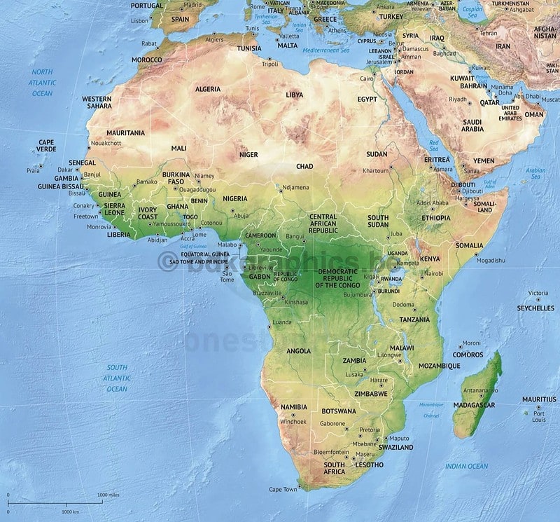 Een gedetailleerde kaart van Afrika.
