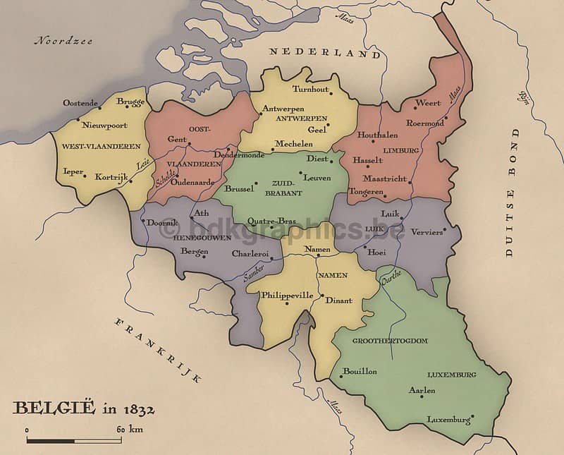 Een oude kaart van België.