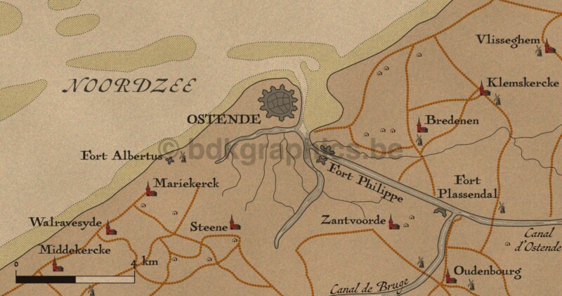 Een kaart met de locatie van een oude stad.