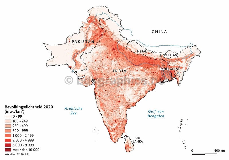 Een kaart van India met een rood gebied.
