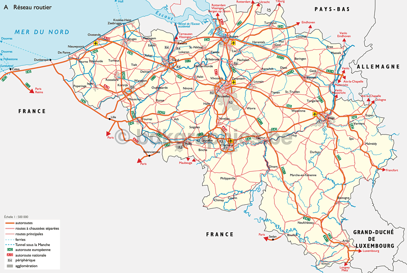 Een kaart van belgië met wegen en snelwegen.