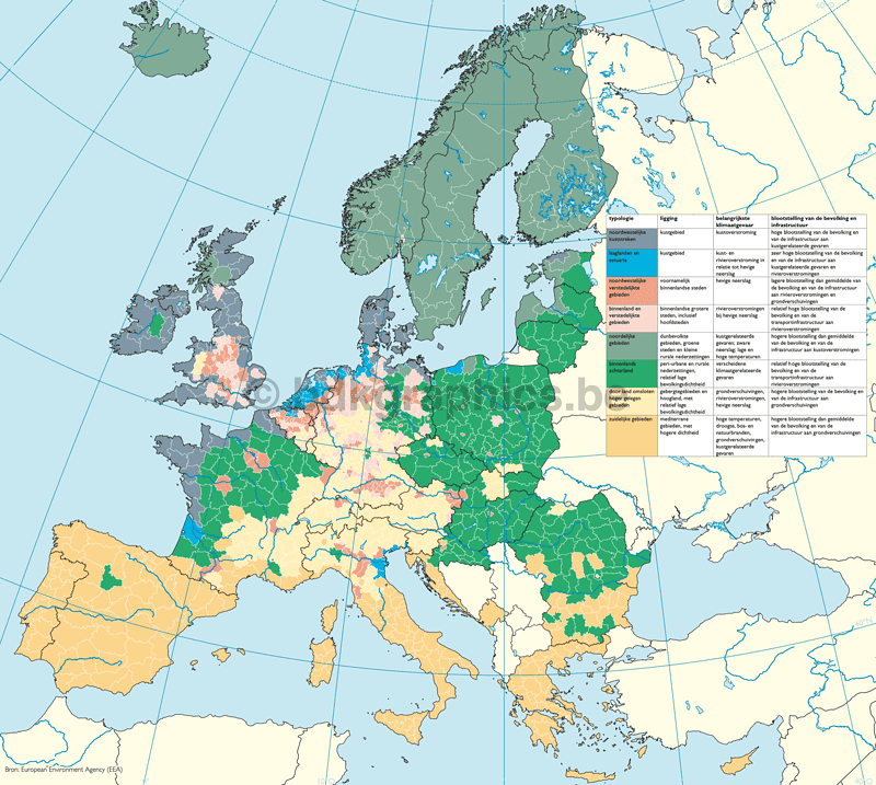 Een kaart van Europa met groene en groene gebieden.