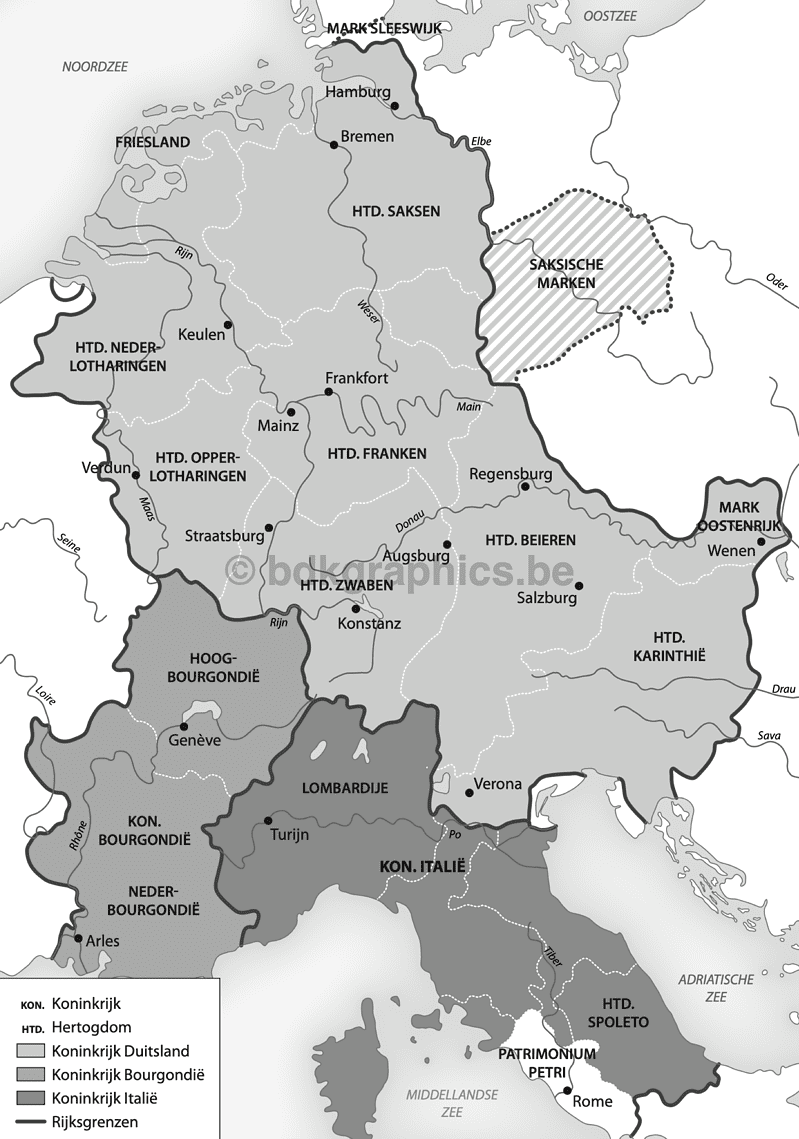 Een kaart van Duitsland in zwart-wit.