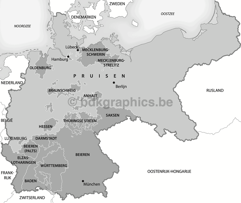 Een kaart van Duitsland in zwart-wit.