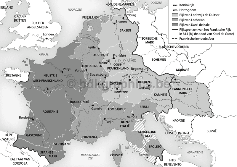 Een kaart van Frankrijk in zwart-wit.