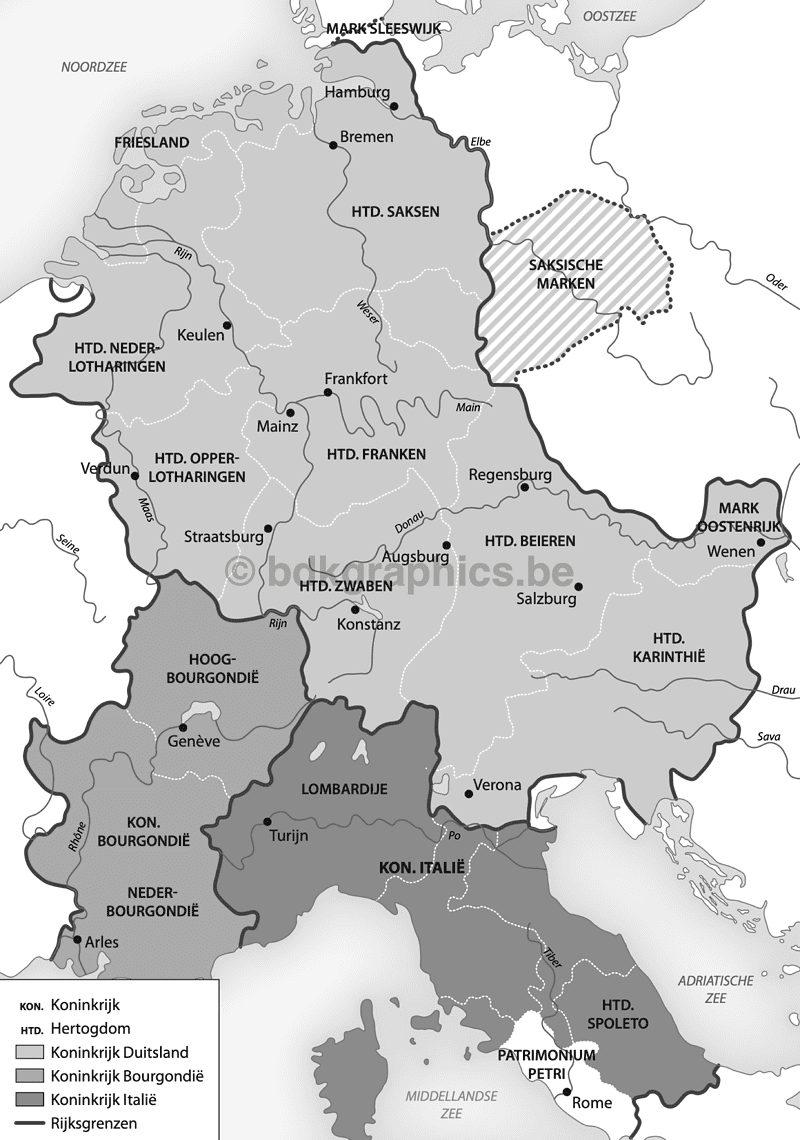 Een kaart van Duitsland in zwart-wit.