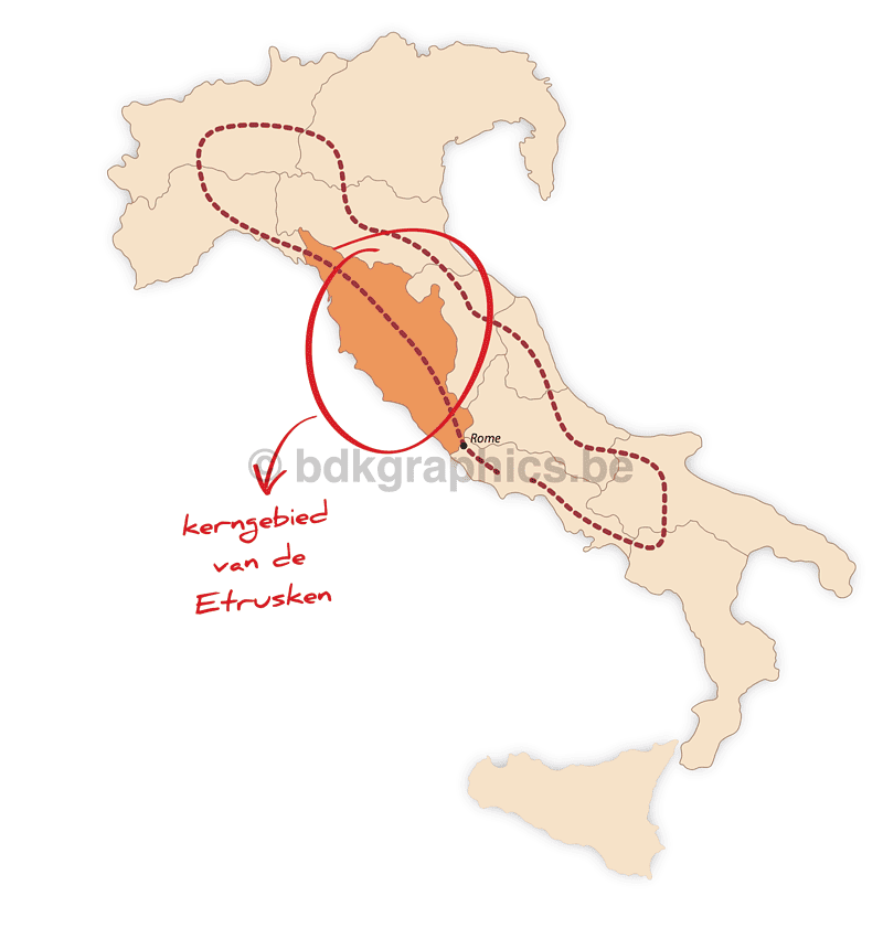 Een kaart van Italië met rode lijnen.