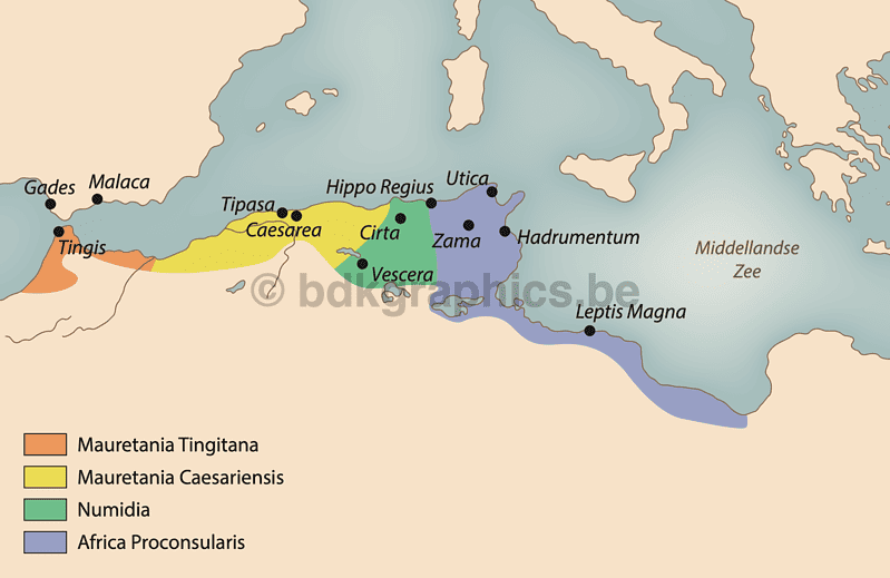 Een kaart van het Romeinse rijk.