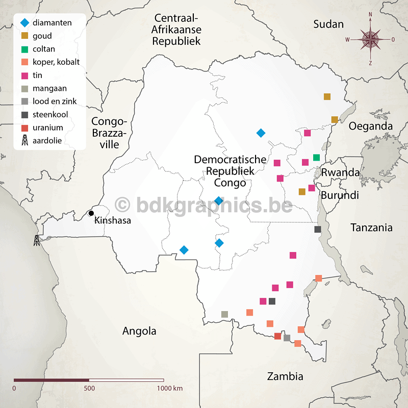 Een kaart van de democratische republiek congo.