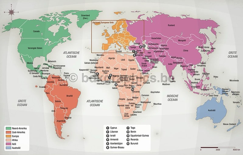 Een kaart van de wereld met verschillende kleuren.