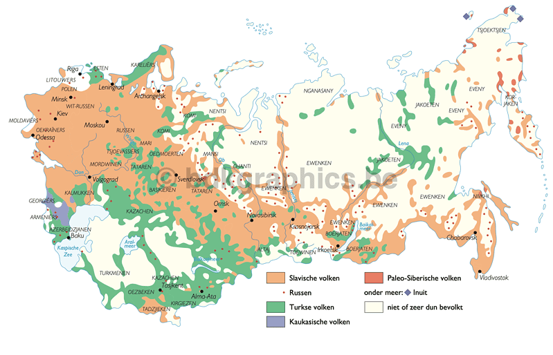 Een kaart met verschillende kleuren en tinten groen en oranje.