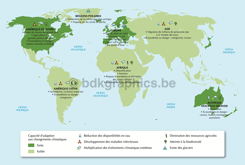 Een kaart van de wereld met groene gebieden.