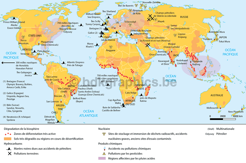 Een wereldkaart met de belangrijkste locaties.