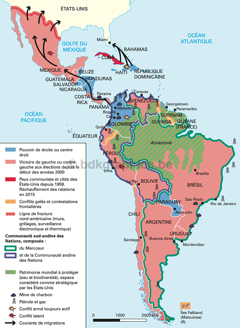Een kaart van Latijns-Amerika met de grote rivieren.
