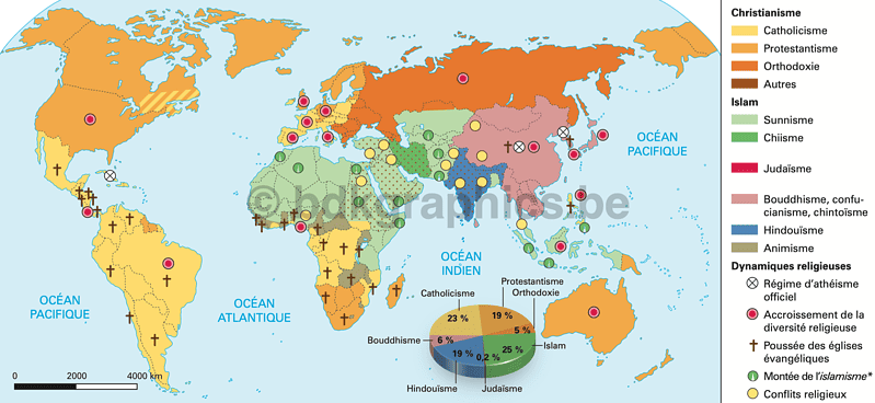 Een wereldkaart met de belangrijkste landen.