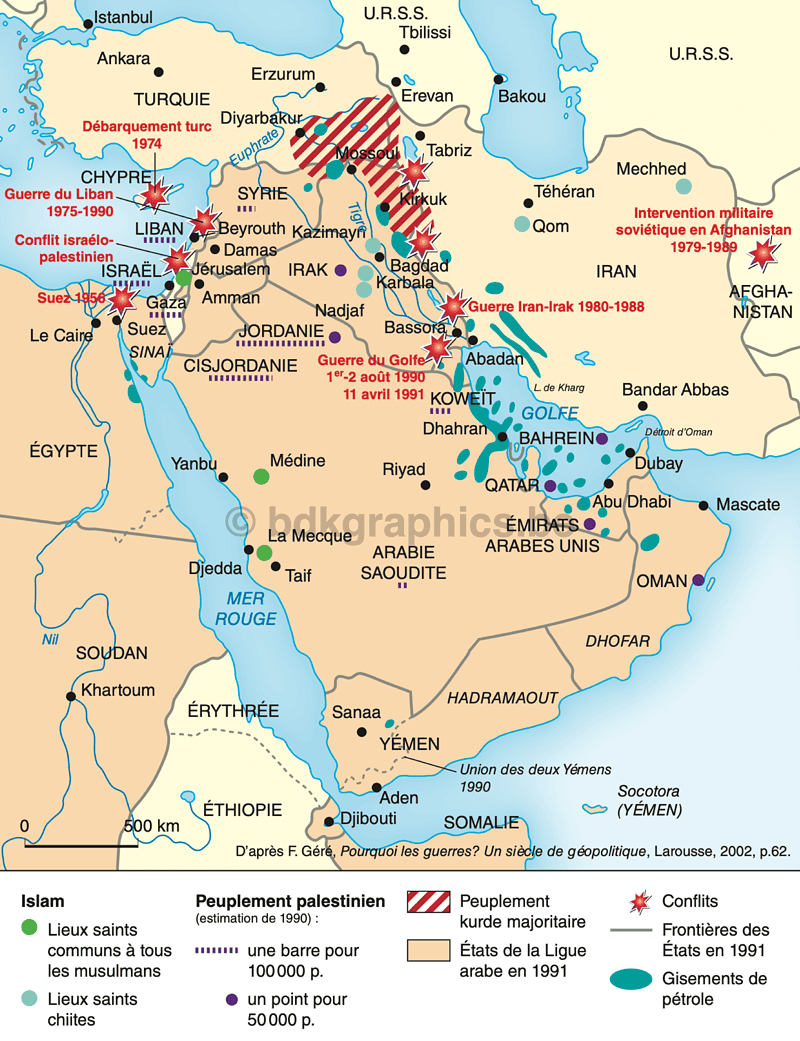 Een kaart van het Midden-Oosten met de locaties van de veldslagen.