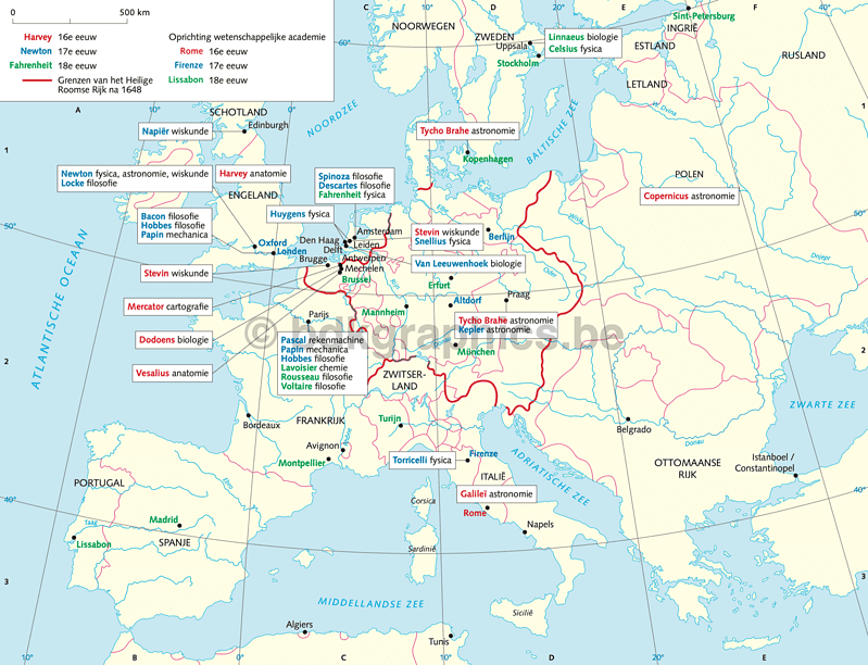Een kaart van Europa met de grote steden.