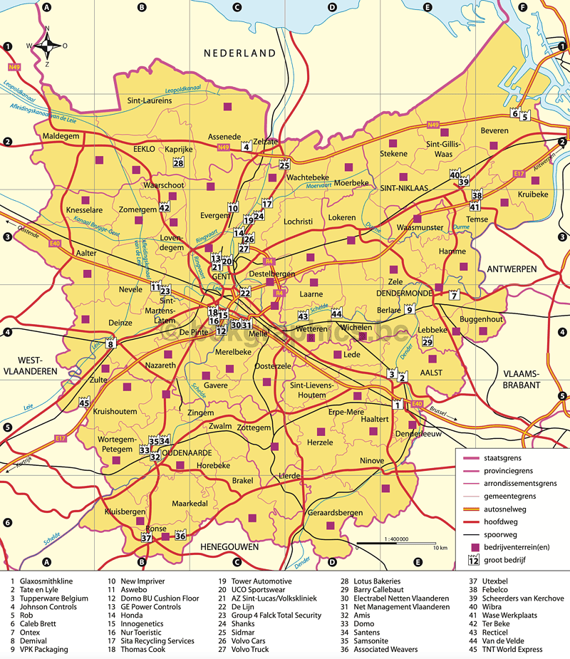 Een kaart van belgië met wegen en steden.