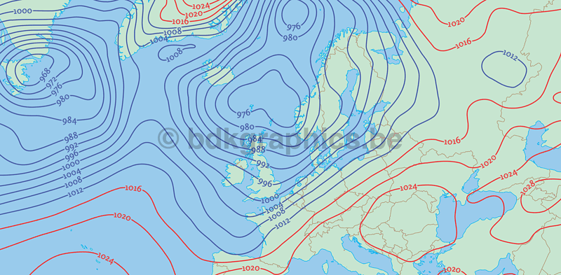 Een kaart van het weer in Europa.