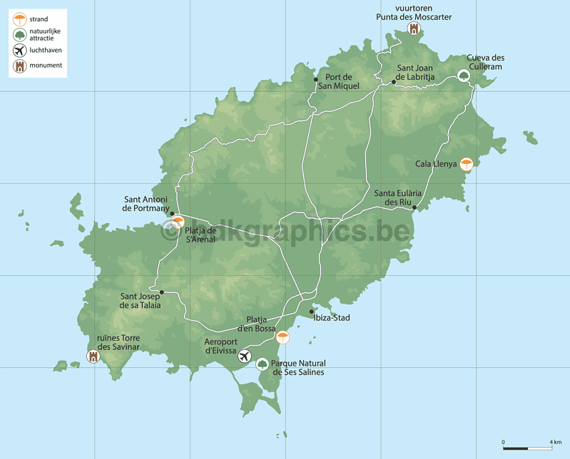 Een kaart van het eiland Santorini.