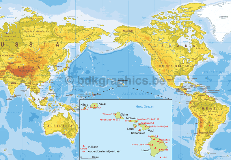 Een kaart van de Hawaiiaanse eilanden.