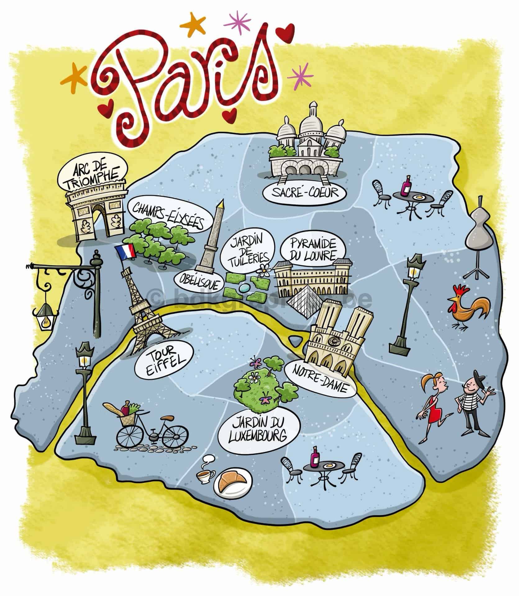 A cartoon map of Paris.