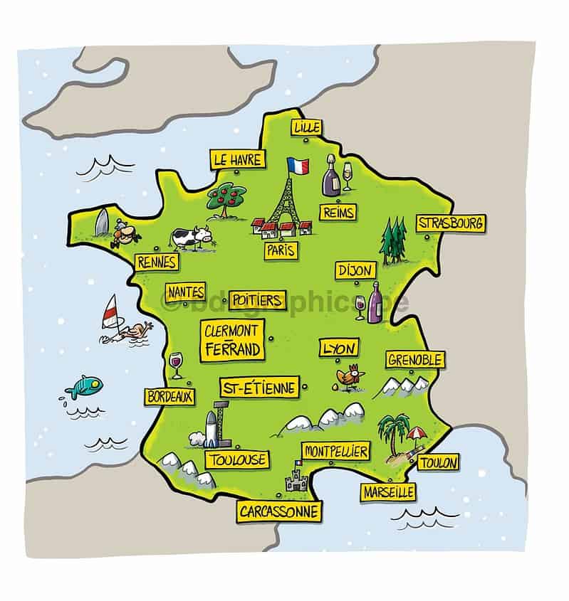 Cartoonkaart van frankrijk.