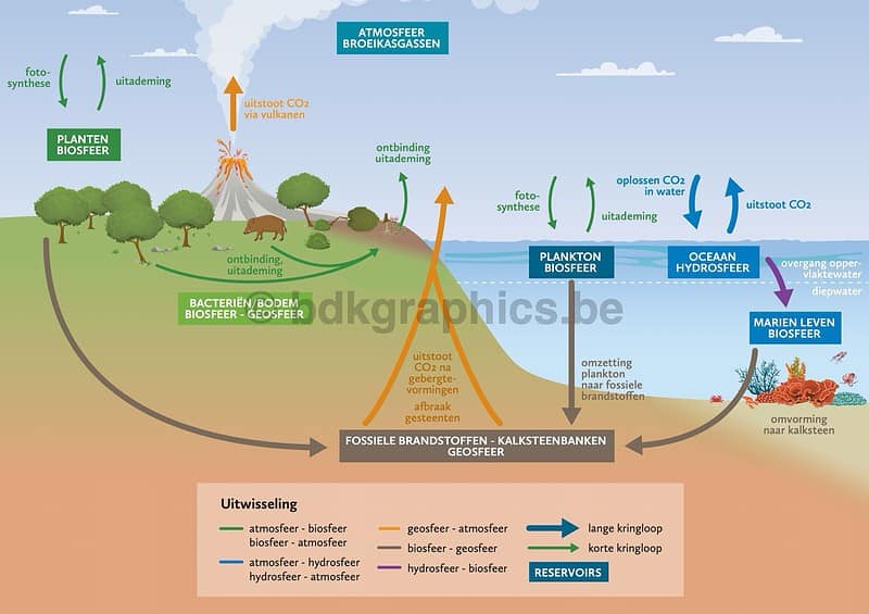 Een diagram dat de levenscyclus van de aarde weergeeft.