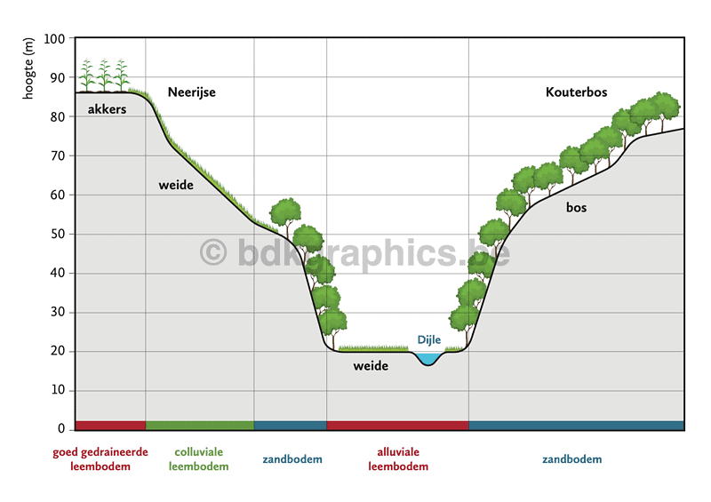 Een diagram dat de waterstroom in een rivier laat zien.