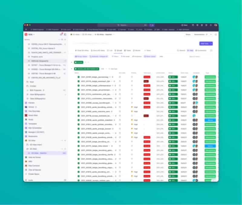 Een screenshot van een projectmanagementdashboard met een groene achtergrond.